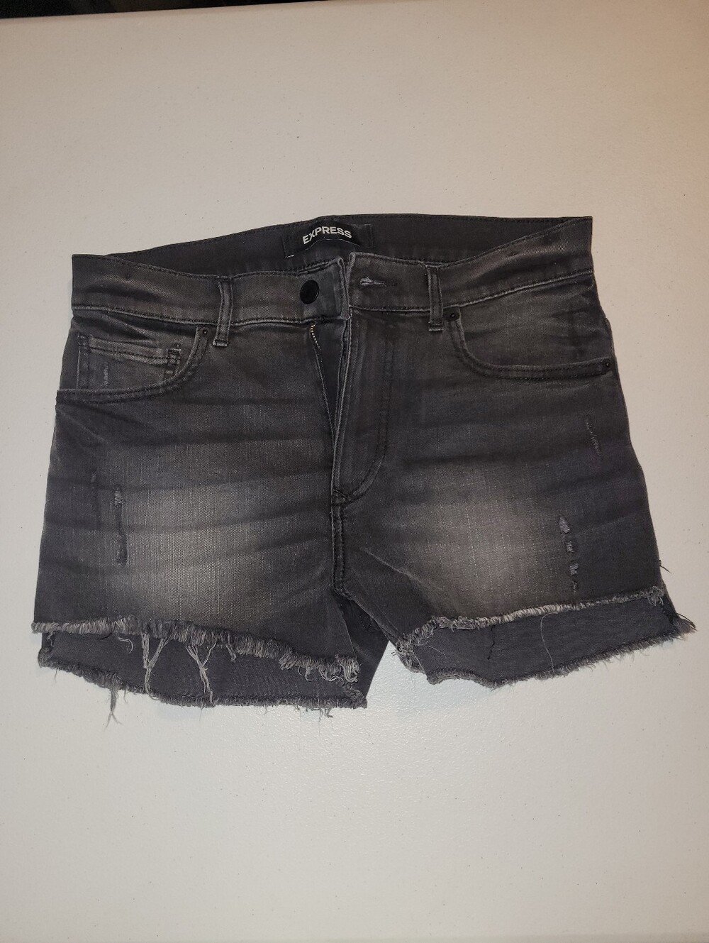 Express Women's Black Distressed Denim Cutoff Shorts, 8